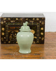Crackle Green Celadon Lidded Vase with Stylized Foo Dog Finial-2. Asian & Chinese Furniture, Art, Antiques, Vintage Home Décor for sale at FEA Home