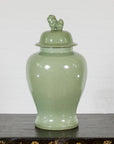 Crackle Green Celadon Lidded Vase with Stylized Foo Dog Finial-3. Asian & Chinese Furniture, Art, Antiques, Vintage Home Décor for sale at FEA Home