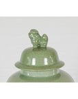 Crackle Green Celadon Lidded Vase with Stylized Foo Dog Finial-4. Asian & Chinese Furniture, Art, Antiques, Vintage Home Décor for sale at FEA Home