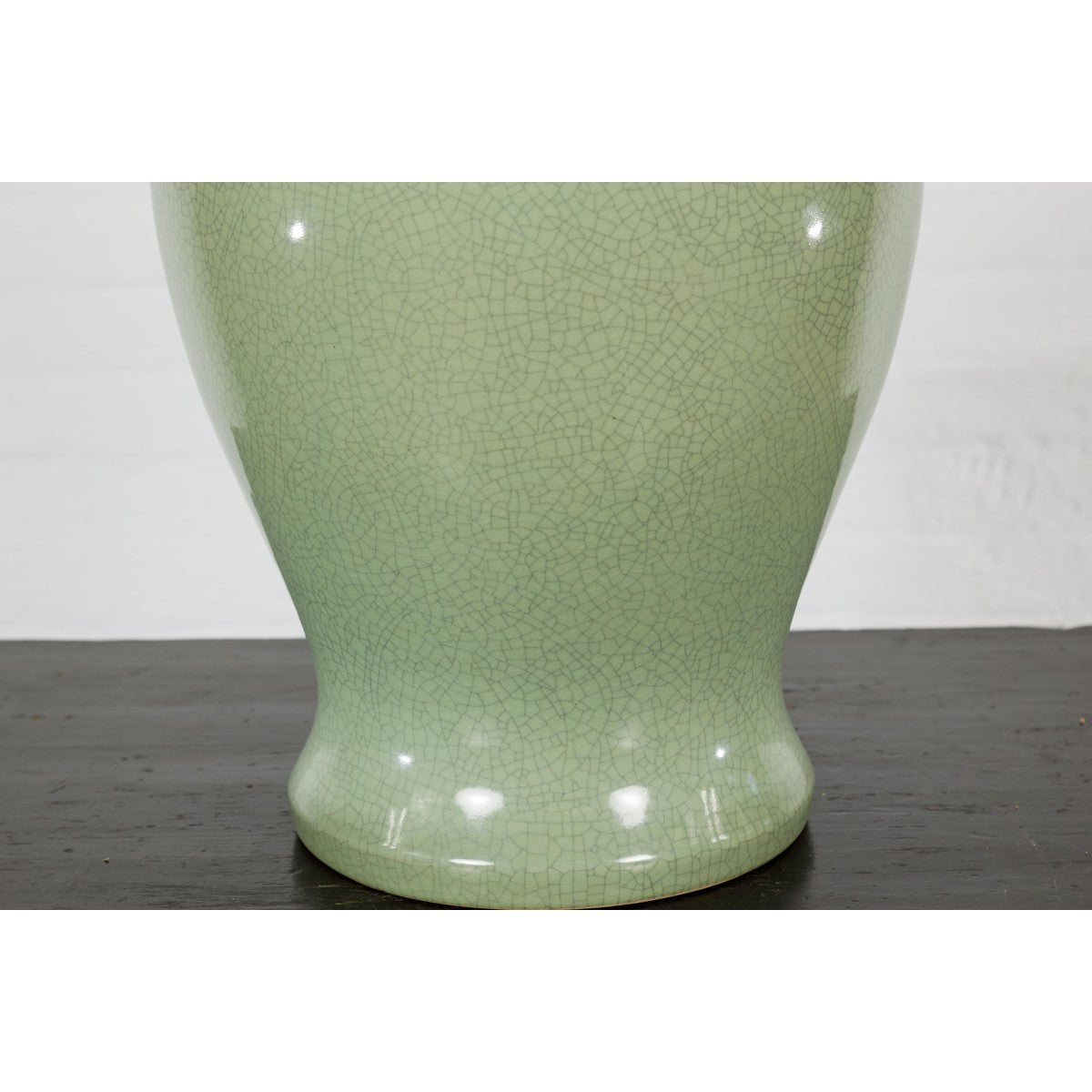 Crackle Green Celadon Lidded Vase with Stylized Foo Dog Finial-7. Asian & Chinese Furniture, Art, Antiques, Vintage Home Décor for sale at FEA Home