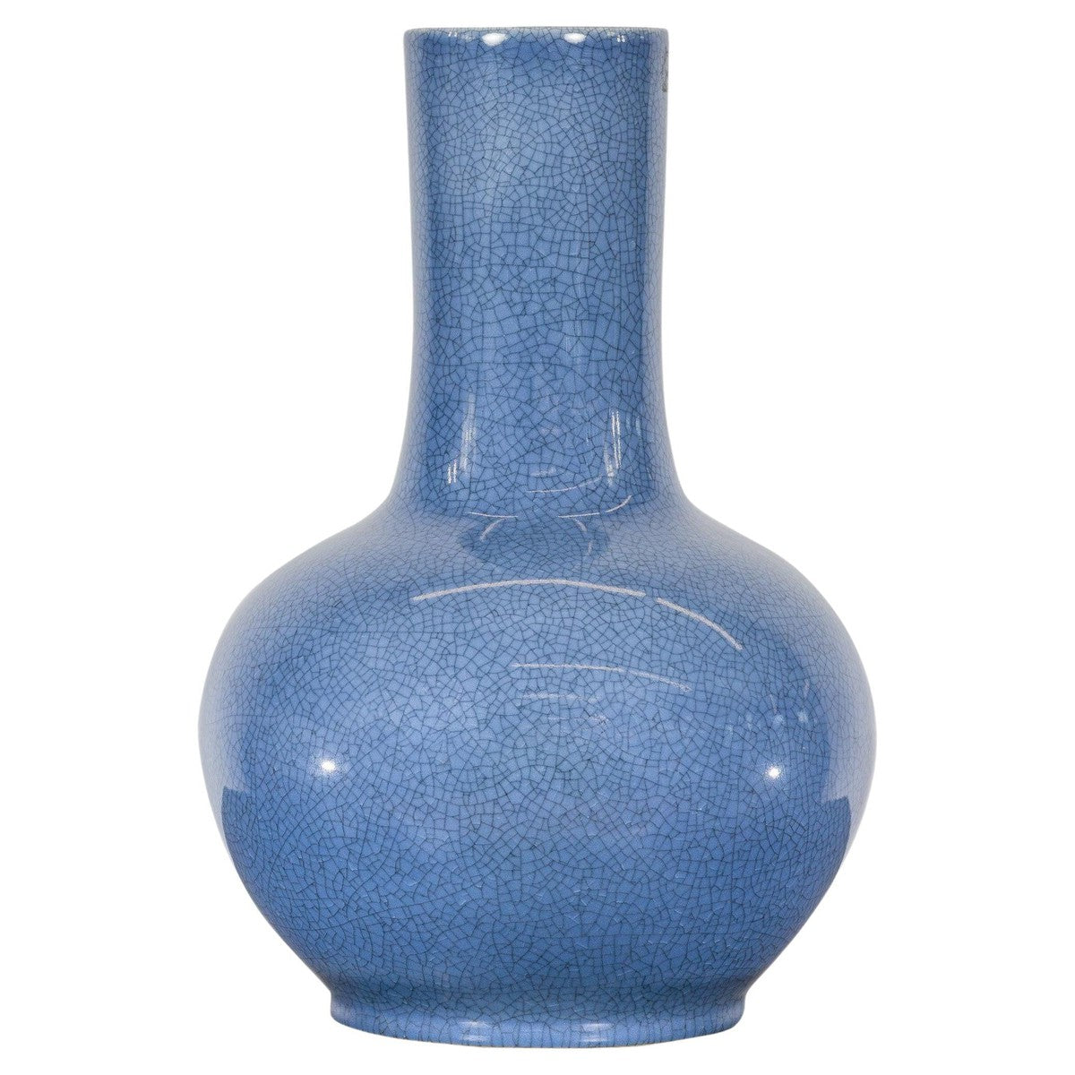 Vintage Minimalist Crackle Blue Vase with Generous Rounded Silhouette-YN7815-1. Asian & Chinese Furniture, Art, Antiques, Vintage Home Décor for sale at FEA Home