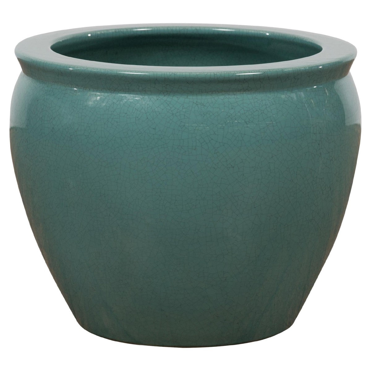 mid century pot planter Midcentury Teal Garden Planter with Circular Opening and Tapering Lines