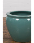 Midcentury Teal Garden Planter with Circular Opening and Tapering Lines-10. Asian & Chinese Furniture, Art, Antiques, Vintage Home Décor for sale at FEA Home