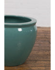 Midcentury Teal Garden Planter with Circular Opening and Tapering Lines-11. Asian & Chinese Furniture, Art, Antiques, Vintage Home Décor for sale at FEA Home