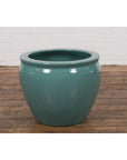 Midcentury Teal Garden Planter with Circular Opening and Tapering Lines-12. Asian & Chinese Furniture, Art, Antiques, Vintage Home Décor for sale at FEA Home