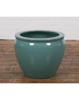 Midcentury Teal Garden Planter with Circular Opening and Tapering Lines-13. Asian & Chinese Furniture, Art, Antiques, Vintage Home Décor for sale at FEA Home