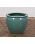 Midcentury Teal Garden Planter with Circular Opening and Tapering Lines-14. Asian & Chinese Furniture, Art, Antiques, Vintage Home Décor for sale at FEA Home