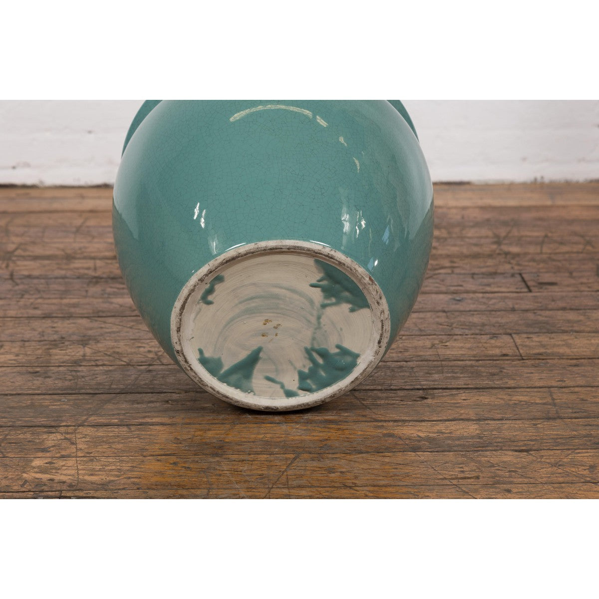 Midcentury Teal Garden Planter with Circular Opening and Tapering Lines-16. Asian & Chinese Furniture, Art, Antiques, Vintage Home Décor for sale at FEA Home