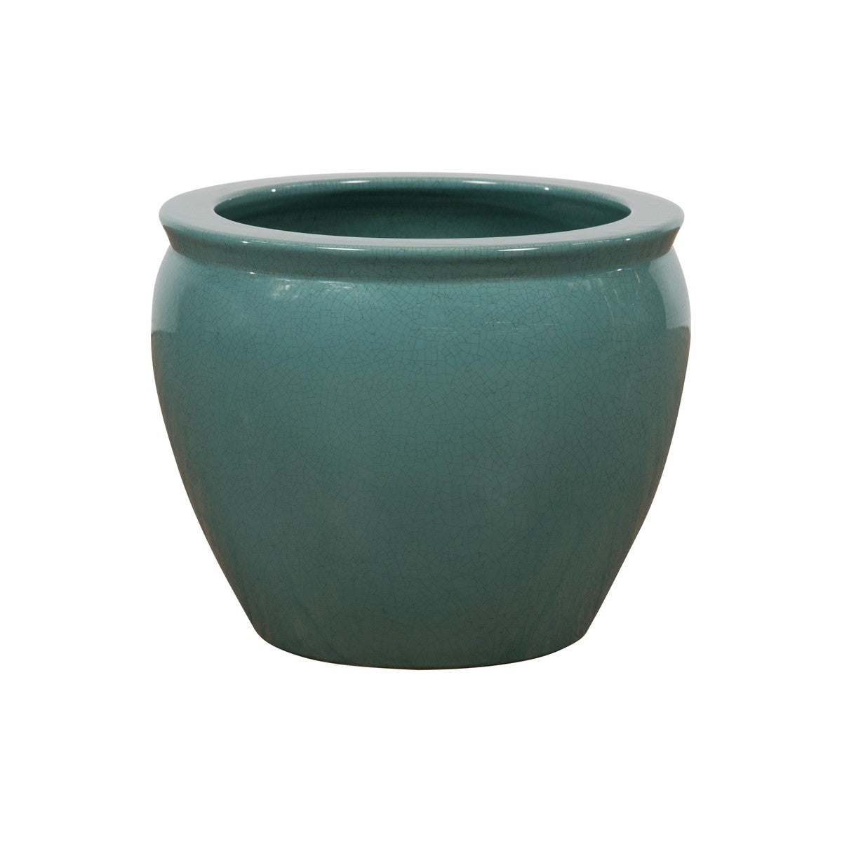 Midcentury Teal Garden Planter with Circular Opening and Tapering Lines-17. Asian & Chinese Furniture, Art, Antiques, Vintage Home Décor for sale at FEA Home