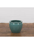 Midcentury Teal Garden Planter with Circular Opening and Tapering Lines-4. Asian & Chinese Furniture, Art, Antiques, Vintage Home Décor for sale at FEA Home