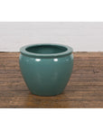 Midcentury Teal Garden Planter with Circular Opening and Tapering Lines-5. Asian & Chinese Furniture, Art, Antiques, Vintage Home Décor for sale at FEA Home