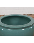 Midcentury Teal Garden Planter with Circular Opening and Tapering Lines-6. Asian & Chinese Furniture, Art, Antiques, Vintage Home Décor for sale at FEA Home