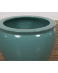 Midcentury Teal Garden Planter with Circular Opening and Tapering Lines-7. Asian & Chinese Furniture, Art, Antiques, Vintage Home Décor for sale at FEA Home