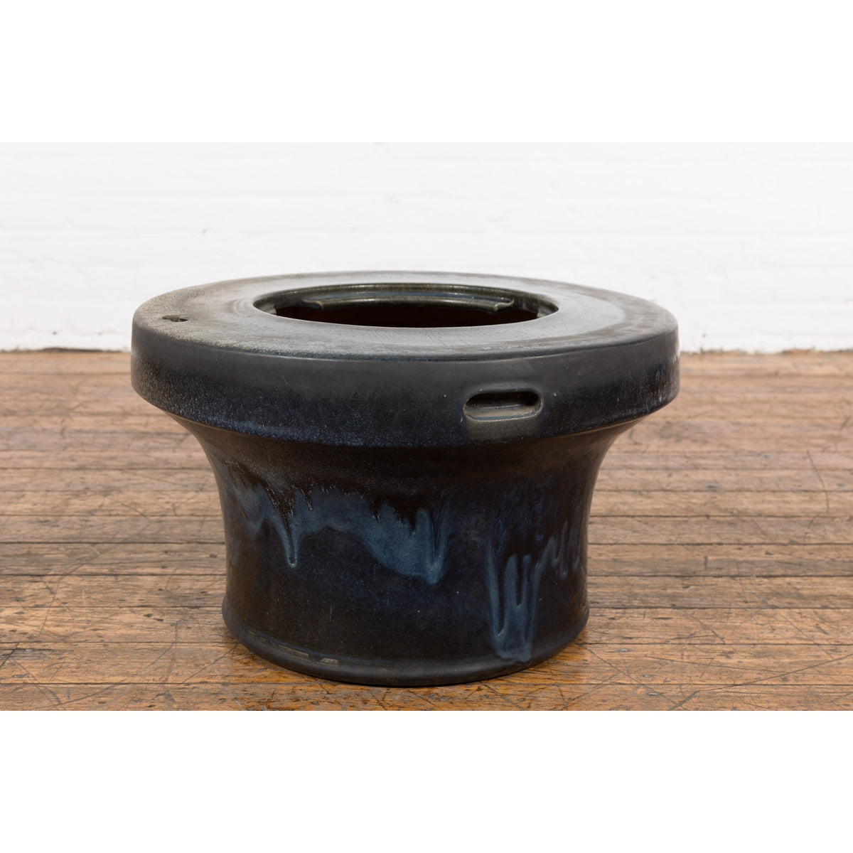 Japanese Antique Blue and Black Glazed Ceramic Hibachi for Drinking Saké-13. Asian & Chinese Furniture, Art, Antiques, Vintage Home Décor for sale at FEA Home