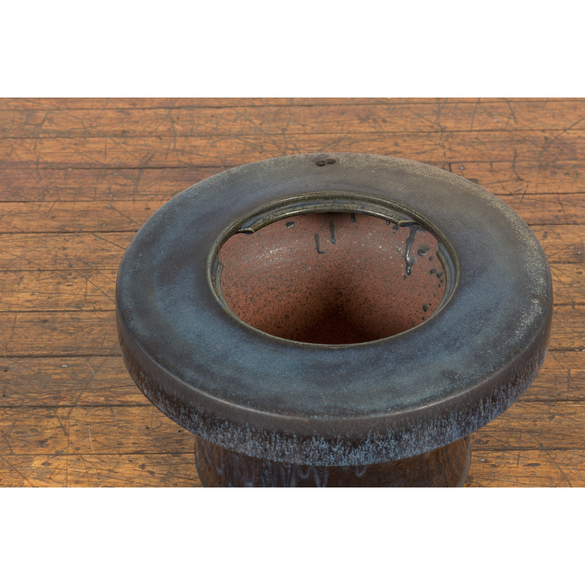 Japanese Antique Blue and Black Glazed Ceramic Hibachi for Drinking Saké-6. Asian & Chinese Furniture, Art, Antiques, Vintage Home Décor for sale at FEA Home