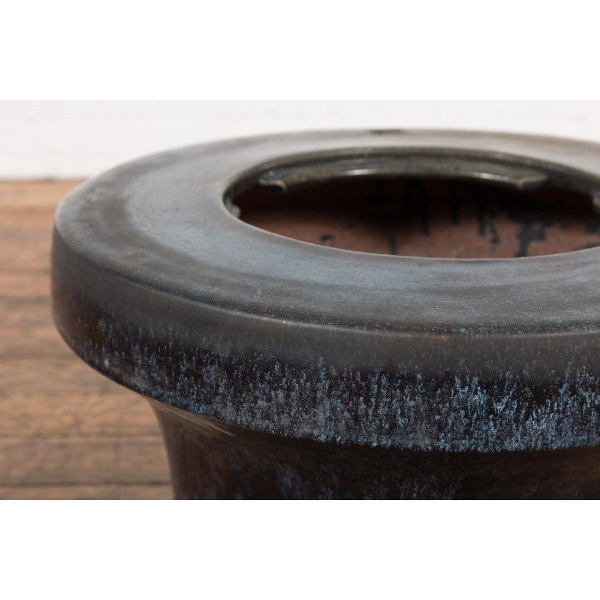 Japanese Antique Blue and Black Glazed Ceramic Hibachi for Drinking Saké-8. Asian & Chinese Furniture, Art, Antiques, Vintage Home Décor for sale at FEA Home