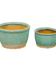 Pair of Ocean Blue Glazed Ceramic Round Nested Planters with Tapering Lines-17. Asian & Chinese Furniture, Art, Antiques, Vintage Home Décor for sale at FEA Home