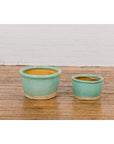 Pair of Ocean Blue Glazed Ceramic Round Nested Planters with Tapering Lines-3. Asian & Chinese Furniture, Art, Antiques, Vintage Home Décor for sale at FEA Home