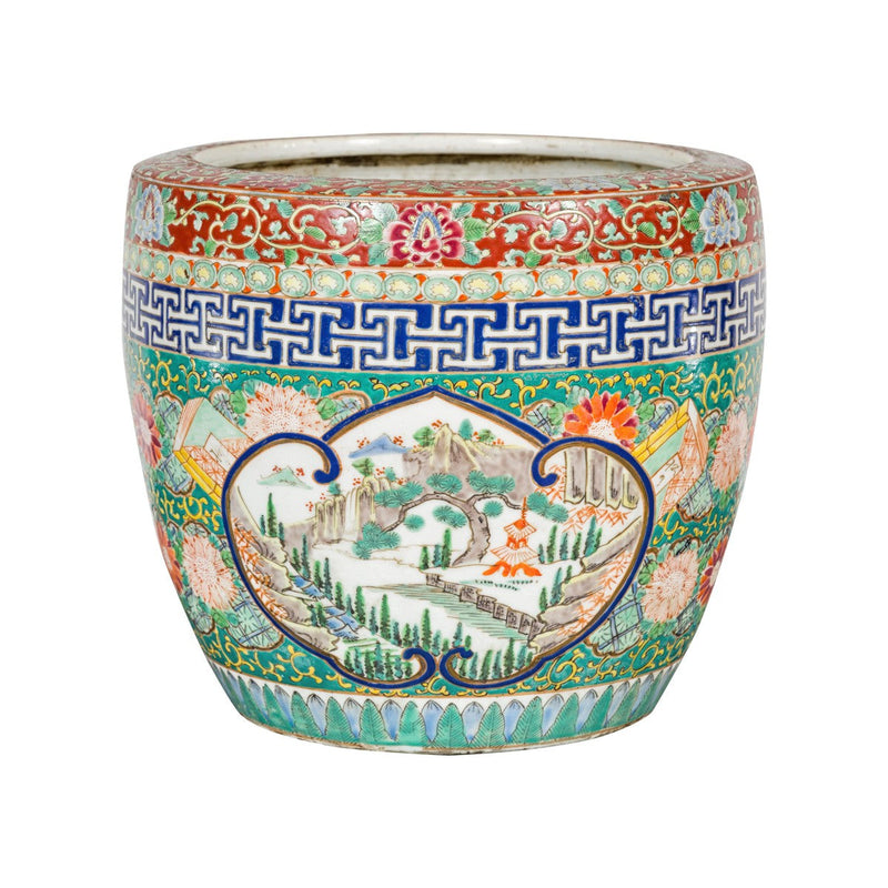 Hand-Painted Imari Planter with Landscape, Tree, Flowers and Books-YN7827-17. Asian & Chinese Furniture, Art, Antiques, Vintage Home Décor for sale at FEA Home