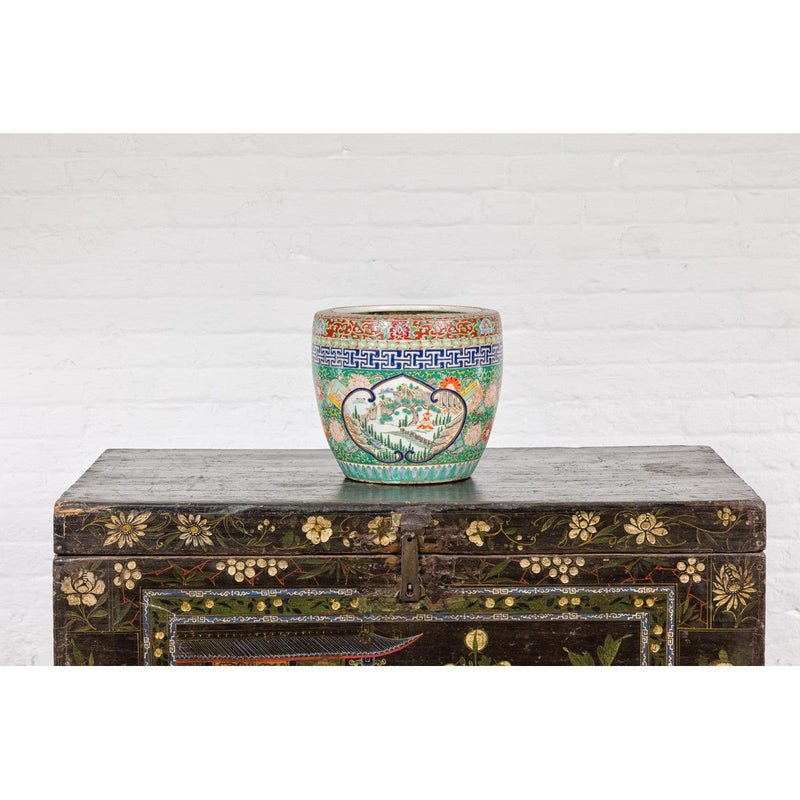 Hand-Painted Imari Planter with Landscape, Tree, Flowers and Books-YN7827-3. Asian & Chinese Furniture, Art, Antiques, Vintage Home Décor for sale at FEA Home