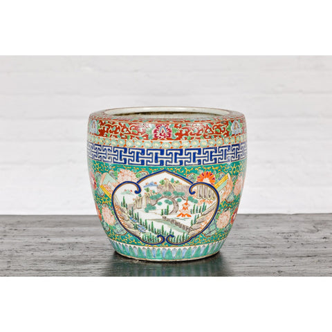 Hand-Painted Imari Planter with Landscape, Tree, Flowers and Books-YN7827-4. Asian & Chinese Furniture, Art, Antiques, Vintage Home Décor for sale at FEA Home