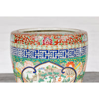 Hand-Painted Imari Planter with Landscape, Tree, Flowers and Books