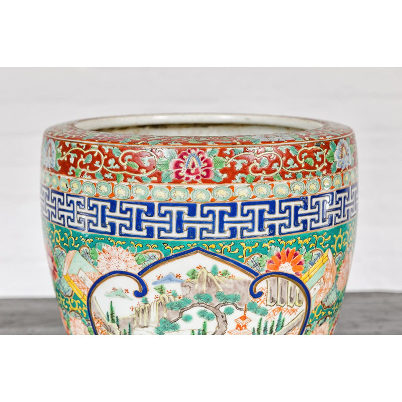 Hand-Painted Imari Planter with Landscape, Tree, Flowers and Books-YN7827-5. Asian & Chinese Furniture, Art, Antiques, Vintage Home Décor for sale at FEA Home