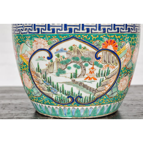 Hand-Painted Imari Planter with Landscape, Tree, Flowers and Books-YN7827-7. Asian & Chinese Furniture, Art, Antiques, Vintage Home Décor for sale at FEA Home