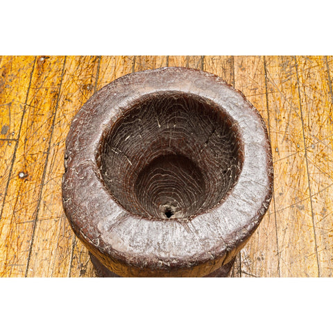 19th Century Rustic Teak Wood Mortar Urn, Antique Planter for Vintage Home Decor-YN7830-10. Asian & Chinese Furniture, Art, Antiques, Vintage Home Décor for sale at FEA Home