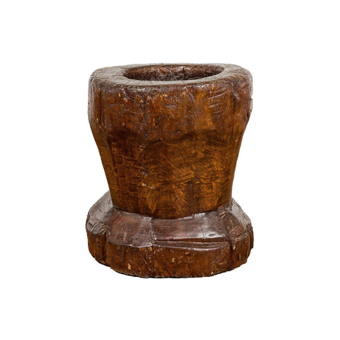 19th Century Rustic Teak Wood Mortar Urn, Antique Planter for Vintage Home Decor-YN7830-12. Asian & Chinese Furniture, Art, Antiques, Vintage Home Décor for sale at FEA Home