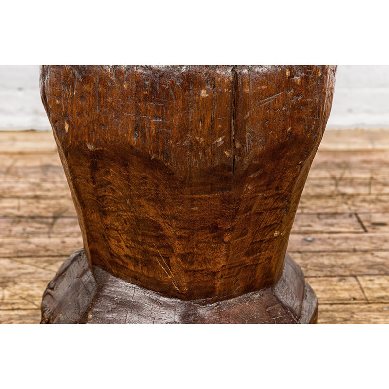 19th Century Rustic Teak Wood Mortar Urn, Antique Planter for Vintage Home Decor-YN7830-5. Asian & Chinese Furniture, Art, Antiques, Vintage Home Décor for sale at FEA Home