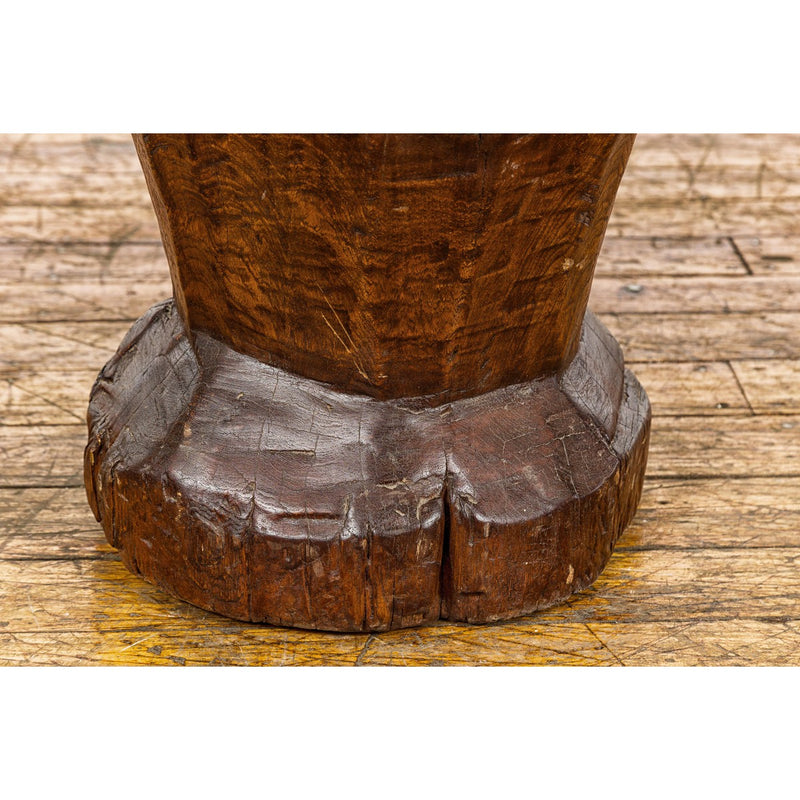 19th Century Rustic Teak Wood Mortar Urn, Antique Planter for Vintage Home Decor-YN7830-6. Asian & Chinese Furniture, Art, Antiques, Vintage Home Décor for sale at FEA Home