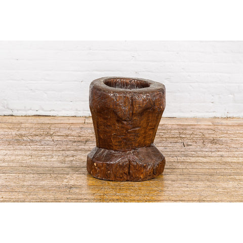 19th Century Rustic Teak Wood Mortar Urn, Antique Planter for Vintage Home Decor-YN7830-7. Asian & Chinese Furniture, Art, Antiques, Vintage Home Décor for sale at FEA Home