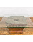 Wood Mortar Converted into Decorative Table with Carved Rosettes-4. Asian & Chinese Furniture, Art, Antiques, Vintage Home Décor for sale at FEA Home