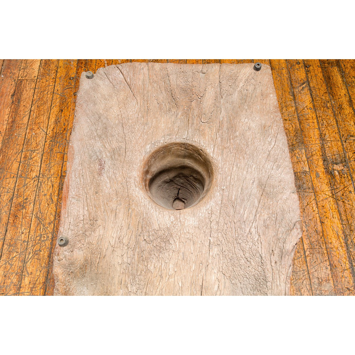 Wood Mortar Converted into Decorative Table with Carved Rosettes-16. Asian & Chinese Furniture, Art, Antiques, Vintage Home Décor for sale at FEA Home