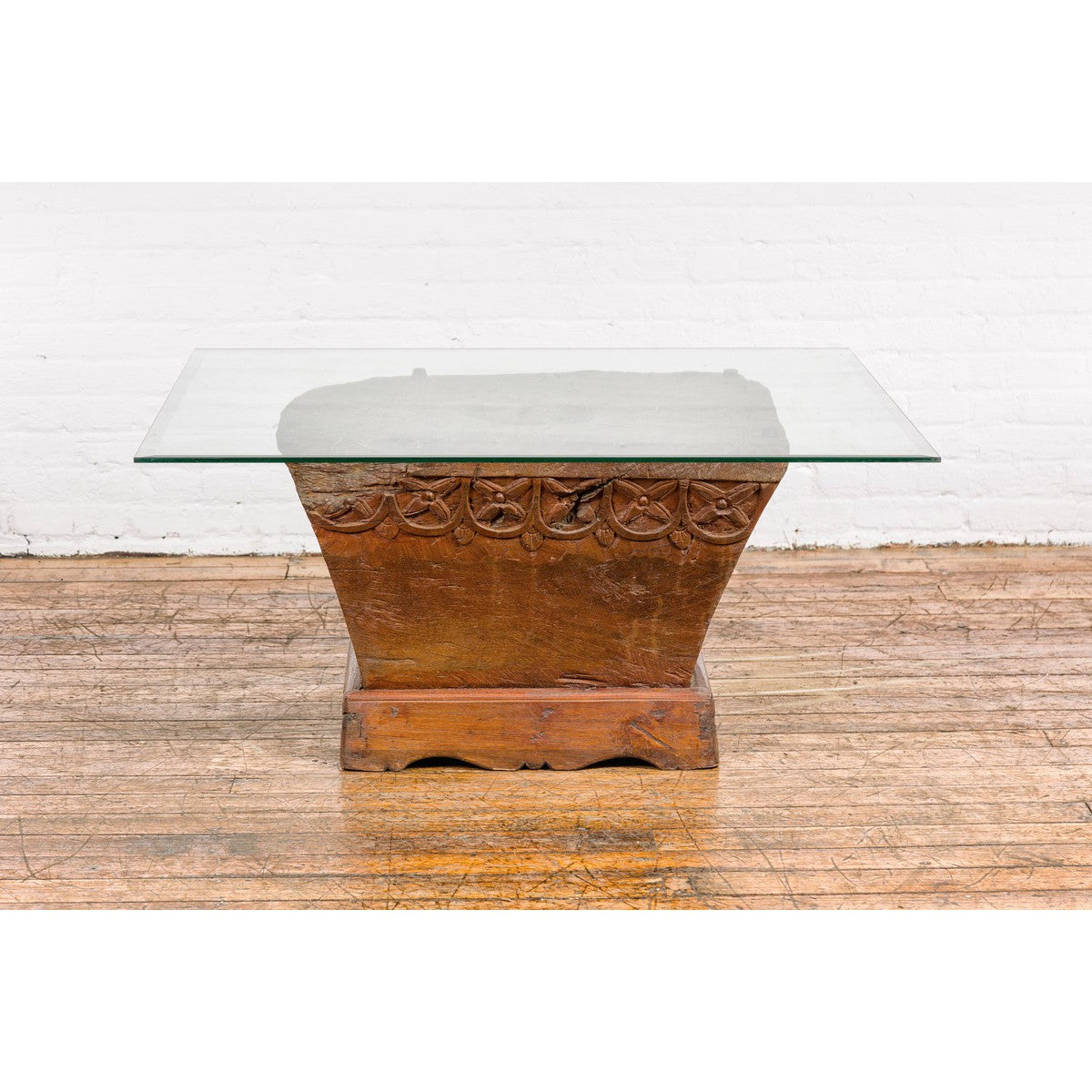 Wood Mortar Converted into Decorative Table with Carved Rosettes-5. Asian & Chinese Furniture, Art, Antiques, Vintage Home Décor for sale at FEA Home