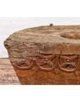 Wood Mortar Converted into Decorative Table with Carved Rosettes-9. Asian & Chinese Furniture, Art, Antiques, Vintage Home Décor for sale at FEA Home