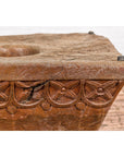 Wood Mortar Converted into Decorative Table with Carved Rosettes-10. Asian & Chinese Furniture, Art, Antiques, Vintage Home Décor for sale at FEA Home