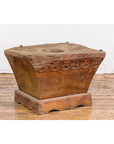 Wood Mortar Converted into Decorative Table with Carved Rosettes-12. Asian & Chinese Furniture, Art, Antiques, Vintage Home Décor for sale at FEA Home