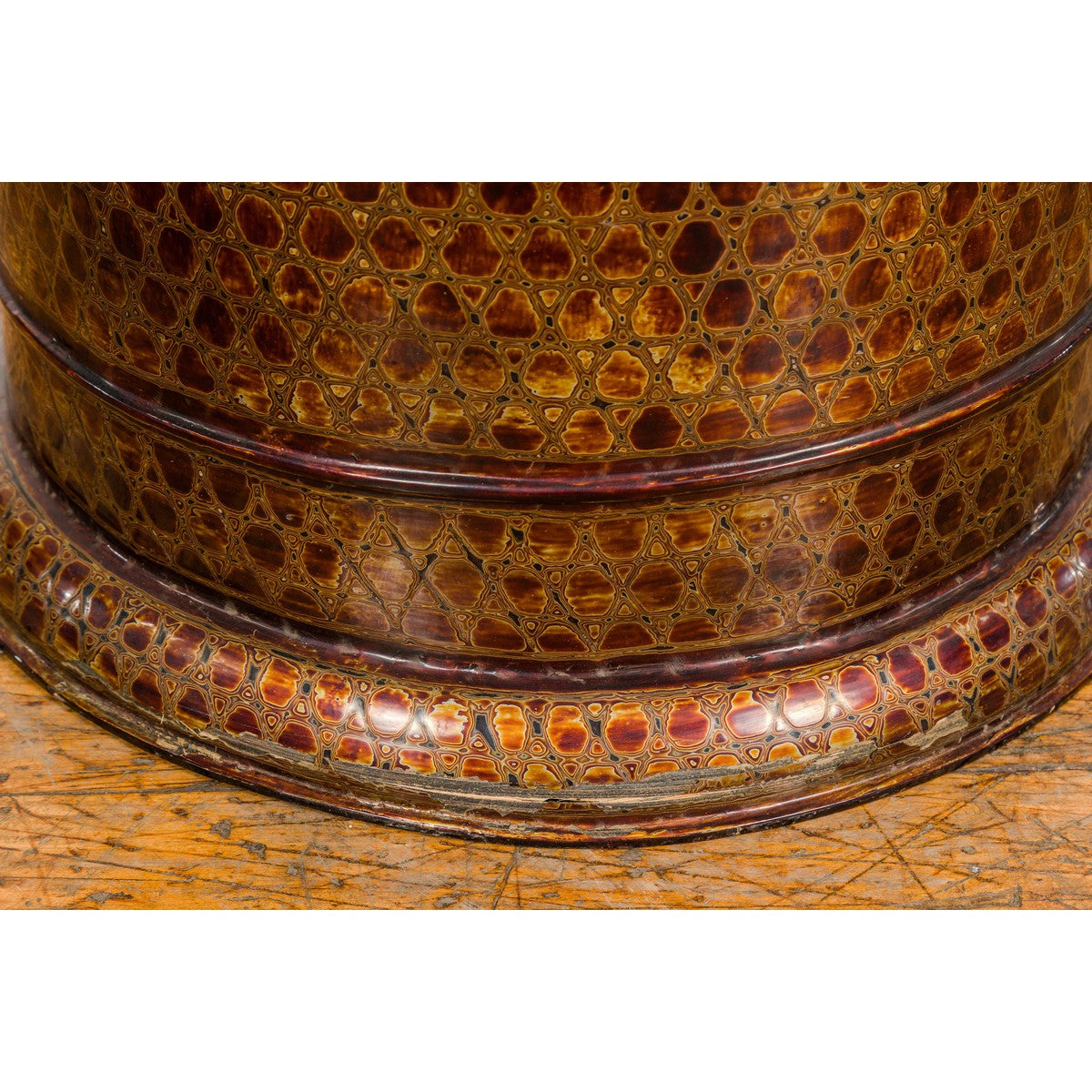 Round Negora Lacquer Storage Bin with Snakeskin Patterns-13. Asian & Chinese Furniture, Art, Antiques, Vintage Home Décor for sale at FEA Home