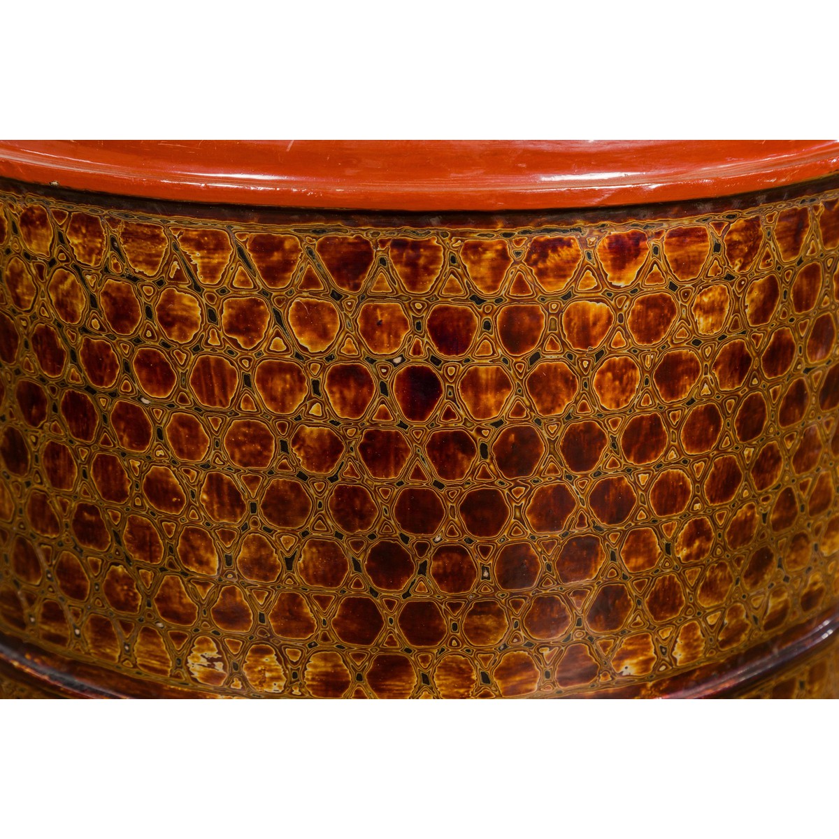 Round Negora Lacquer Storage Bin with Snakeskin Patterns-7. Asian & Chinese Furniture, Art, Antiques, Vintage Home Décor for sale at FEA Home
