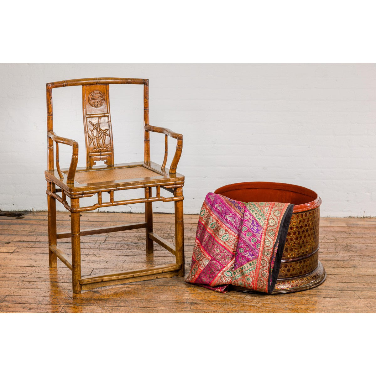 Round Negora Lacquer Storage Bin with Snakeskin Patterns-8. Asian & Chinese Furniture, Art, Antiques, Vintage Home Décor for sale at FEA Home