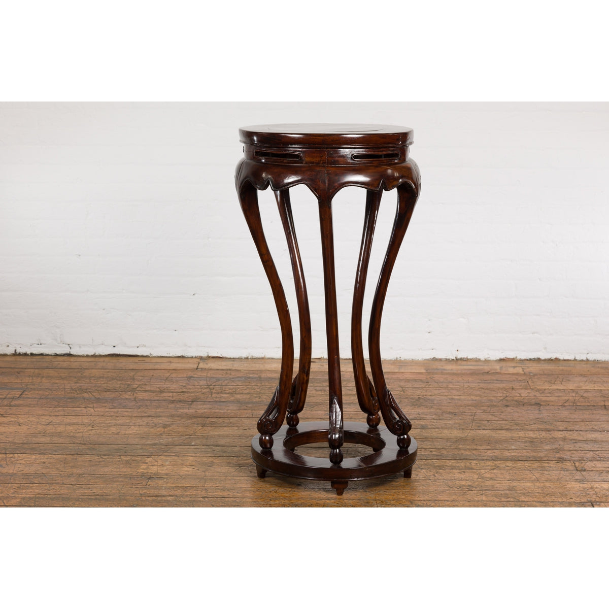 Chinese Late Qing Dynasty Plant Stand with Carved Apron and Curving Legs-11. Asian & Chinese Furniture, Art, Antiques, Vintage Home Décor for sale at FEA Home