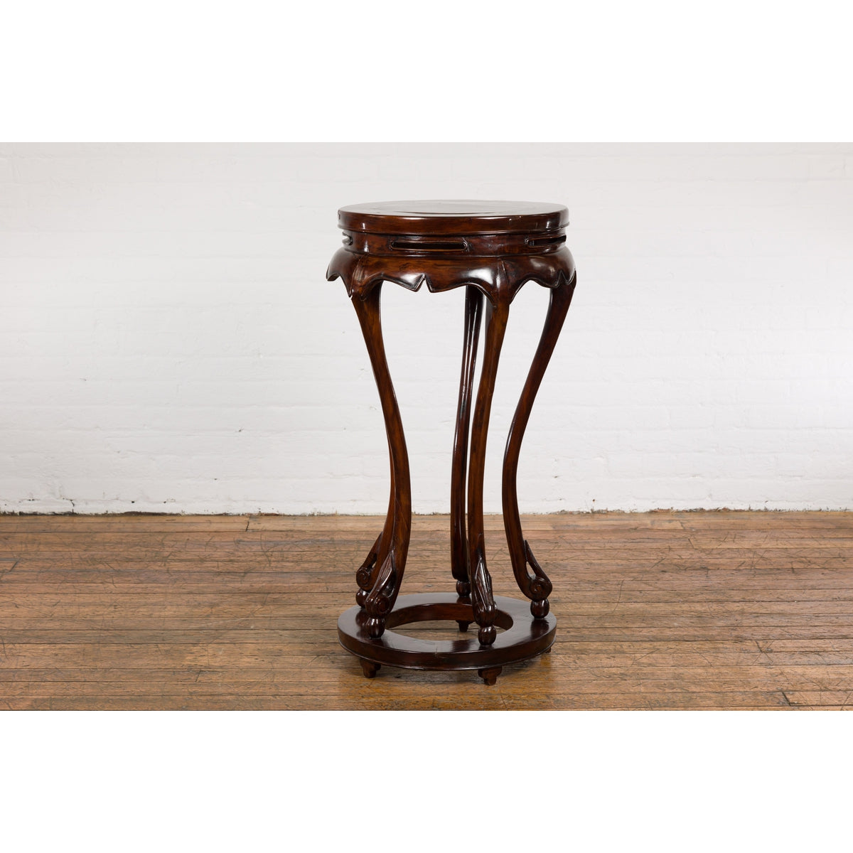 Chinese Late Qing Dynasty Plant Stand with Carved Apron and Curving Legs-12. Asian & Chinese Furniture, Art, Antiques, Vintage Home Décor for sale at FEA Home