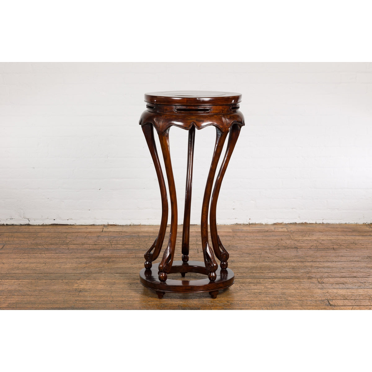 Chinese Late Qing Dynasty Plant Stand with Carved Apron and Curving Legs-13. Asian & Chinese Furniture, Art, Antiques, Vintage Home Décor for sale at FEA Home
