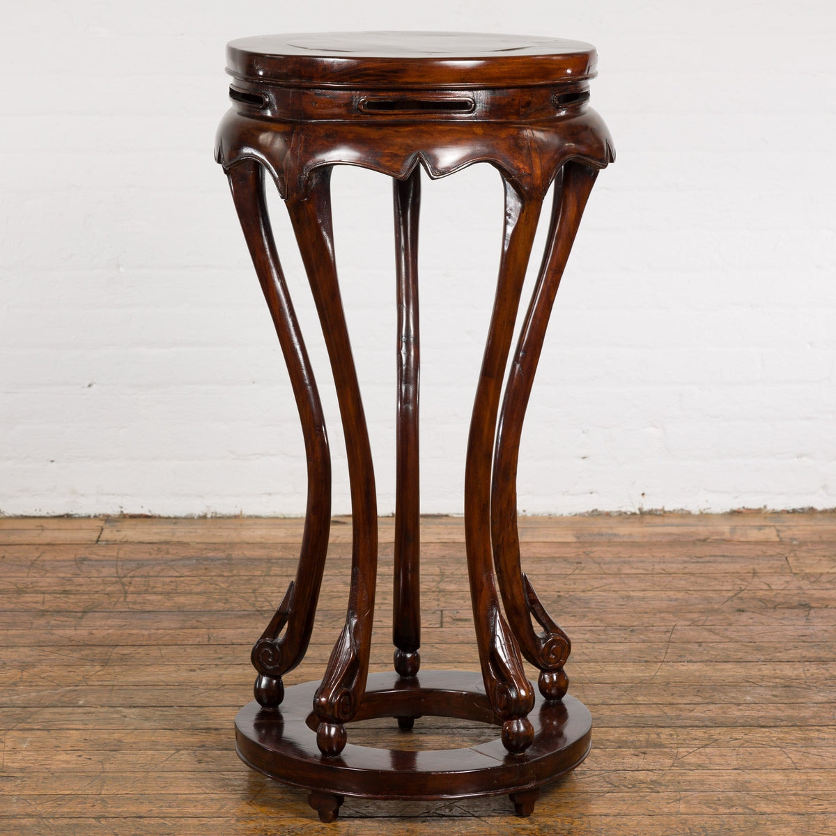 Chinese Late Qing Dynasty Plant Stand with Carved Apron and Curving Legs-15. Asian & Chinese Furniture, Art, Antiques, Vintage Home Décor for sale at FEA Home