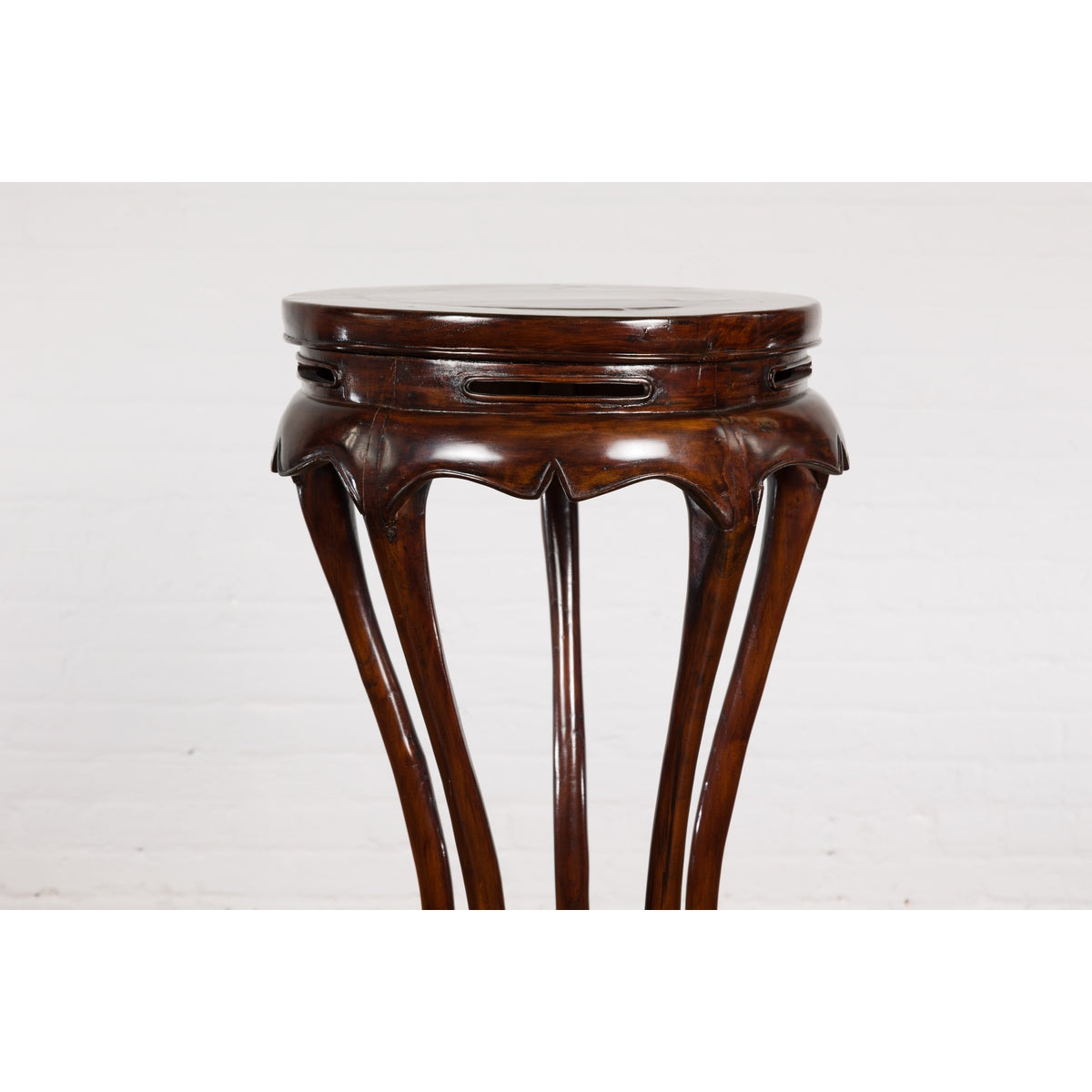 Chinese Late Qing Dynasty Plant Stand with Carved Apron and Curving Legs-3. Asian & Chinese Furniture, Art, Antiques, Vintage Home Décor for sale at FEA Home