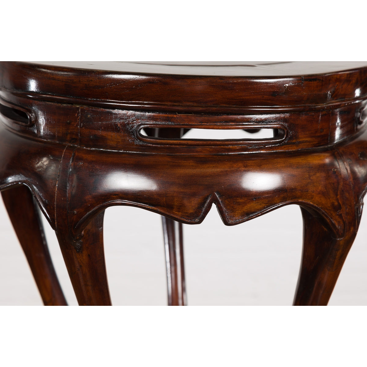 Chinese Late Qing Dynasty Plant Stand with Carved Apron and Curving Legs-7. Asian & Chinese Furniture, Art, Antiques, Vintage Home Décor for sale at FEA Home