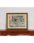 Japanese Meiji Period 19th Century Signed Diptych Woodblock Print, Custom Framed-2. Asian & Chinese Furniture, Art, Antiques, Vintage Home Décor for sale at FEA Home
