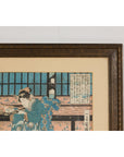 Japanese Meiji Period 19th Century Signed Diptych Woodblock Print, Custom Framed-7. Asian & Chinese Furniture, Art, Antiques, Vintage Home Décor for sale at FEA Home